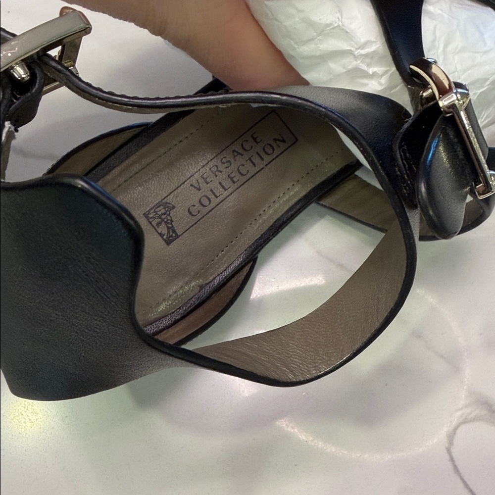 Versace Collection Black Leather Women's Sandals - Picture 8 of 13